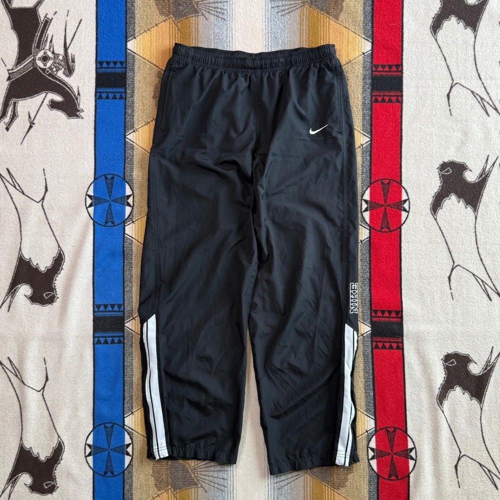 Nike Mens Vintage Track Pants Black White Stripe Windbreaker XL Zip Cuff